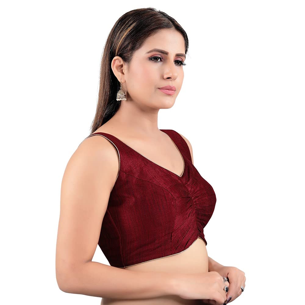 S SALWAR STUDIO Women's Maroon Mulbury Silk Solid Readymade Saree Blouse-SSB3562-MRON