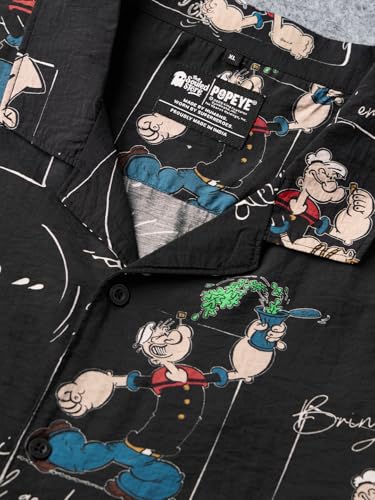 The Souled Store Popeye: Scribble Men and Boys Short Sleeves Collared Neck All Over Printed Viscose Blend Regular Fit Lightweight Casual Holiday Shirts
