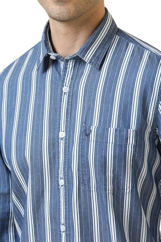 Allen Solly Men Blue Striped Full Sleeves Casual Shirt