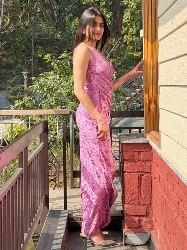 Tandul Women's Velvet Shoulder Straps Purple Dress - Maxi/Full Length Solid Fashion X-Large Size for Office, Casual, Festive & Party (12380)