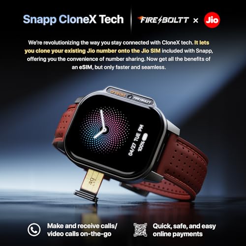 Fire-Boltt Snapp Smart Watch, Selfie Camera, 4G Nano-SIM Slot, 54.1mm AMOLED Display, Play Store- Unlimited apps, 1000mAh Battery, 2GB/4GB RAM + 16GB/64GB ROM (Marlet Maroon)