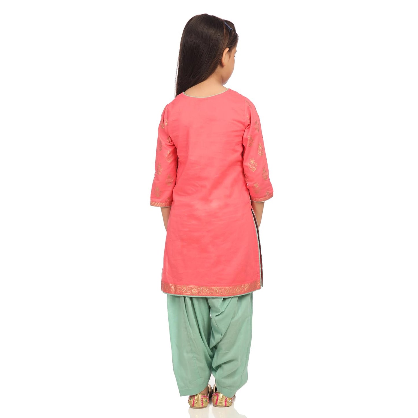 BIBA Girl's Ethnic Pink Cotton Kurta Set (Size_3)