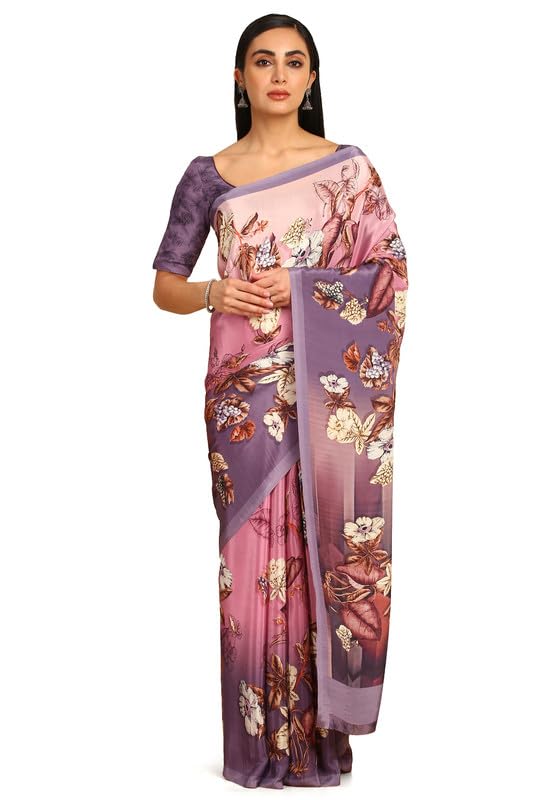 Soch Womens Purple Crepe Floral Print Saree
