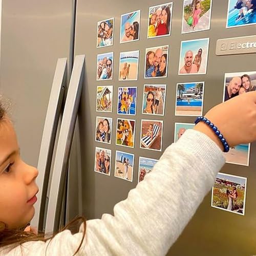Customised Photo Fridge Magnet, Metallic, Personalised Frame, Thick and Durable, Gift for Birthday, Wedding, Corporate and Home Decor (9, 2x2, 3mm (Set of 9), Square)