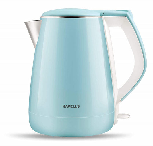 Havells Aqua Plus Electric Kettle 1.2 Litre, 1250 Watt | 304 Stainless Steel Inner Body | Cool Touch Body | Auto Shut-Off |Wider Mouth| 2 Year Warranty (Blue)