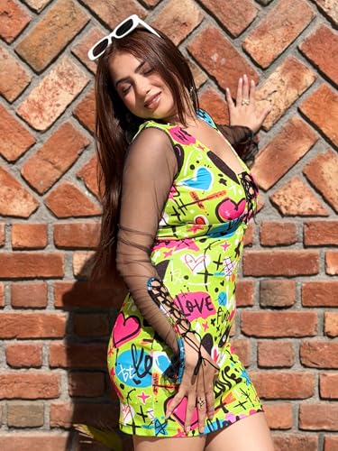 Tandul Women's Cotton Blend Regular Sleeves Multicolor Dress - Above Knee/Mid Thigh Length Printed Fashion X-Large Size for Office, Casual, Festive & Party (12183)