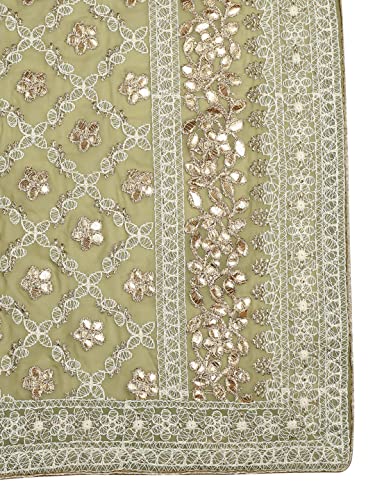 DUPATTA BAZAAR Women's Olive Green Georgette Lucknowi Work dupatta with Gotta Patti Work