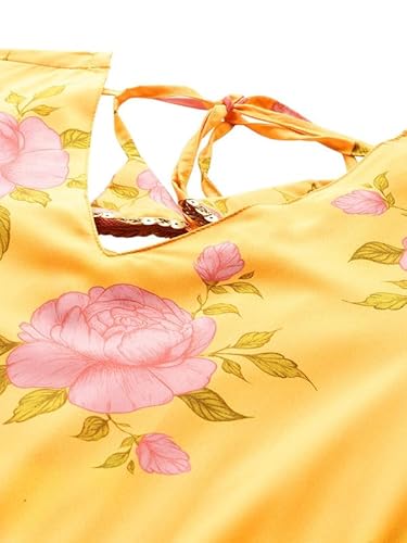 Floral Printed Sequined Detail V-Neck Maxi Dress