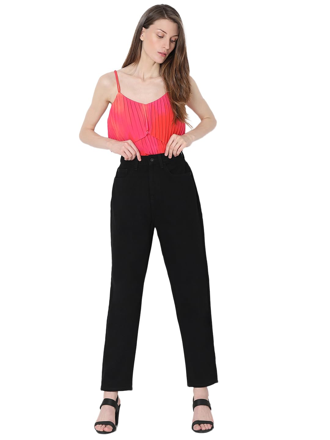 VERO MODA Women's Mom Fit High-Rise Black Jeans