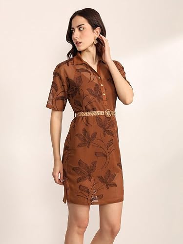 Kazo Cupola Mini Dress with Belt (Brown S)