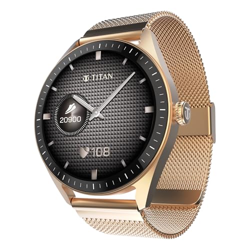 Titan Crest 2.0 Smart Watch for Man & Women, 1.43" AMOLED Display, Mesh Metal Strap, BT Calling, Tailored Activity Tracker, 100+ Sports Modes, Fast Charging, Smart Watch for Men Latest & Women (Gold)