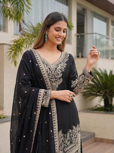 Leeli Peeri Designer Women's Chinon Silk Embroidery Kurta Sharara Set With Dupatta