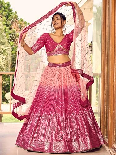 Zeel Clothing Women's Zari & Sequins Embroidered Art Silk New Semi-Stitched Lehenga Choli With Dupatta (5057-Pink-Womens-Lehenga-Choli-Latest; Free Size)