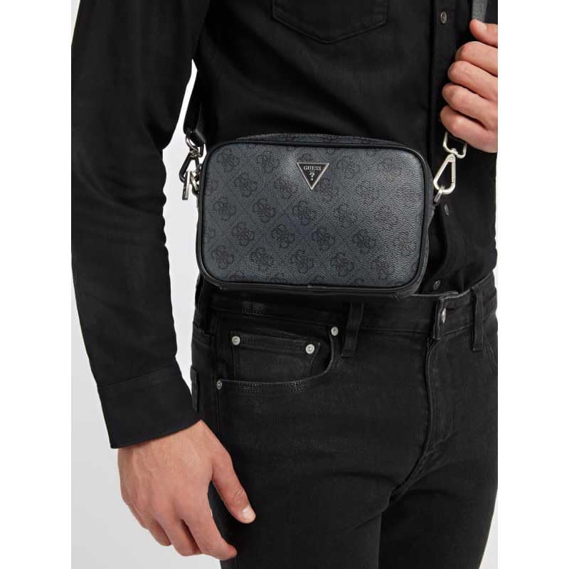 GUESS Men Grey Printed PU Crossbody Bag