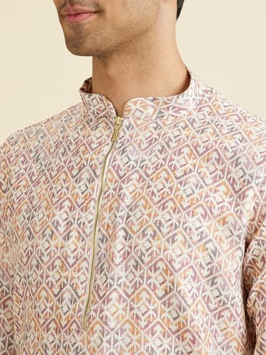 Manyavar Men's Viscose Blend Printed Casual Kurta(Cream,M)