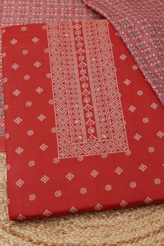 Soch Womens Rust Cotton Bandhani Dress Material