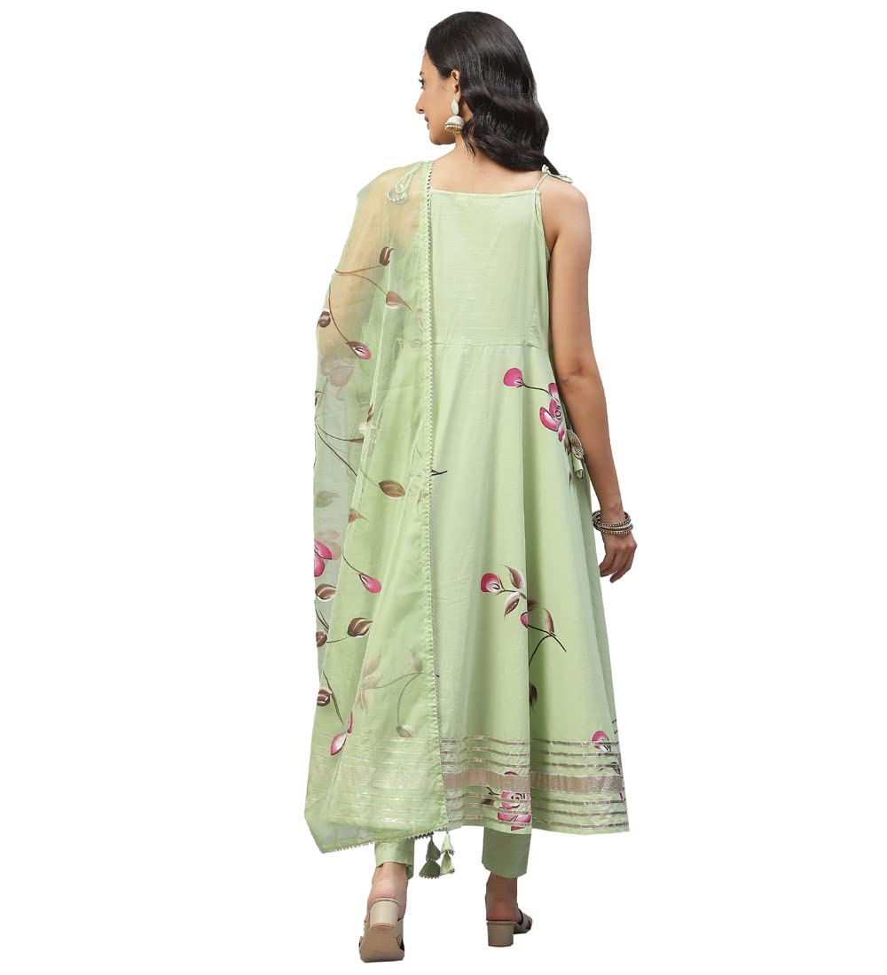 Divena Women's Cotton Anarkali Kurta Pant Set With Dupatta (DK0748-5XL_Green_5XL)