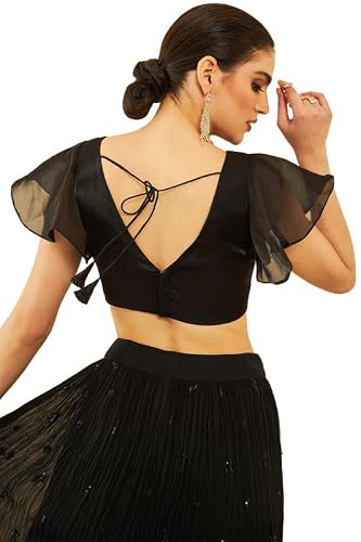 Soch Womens Black Organza Flutter Sleeves Blouse with Princess-Line