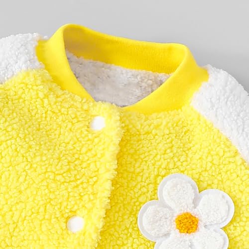 Hopscotch Girls Yellow Full Sleeves Floral Applique Fleece Bomber Jacket For Age (4-5 Years)