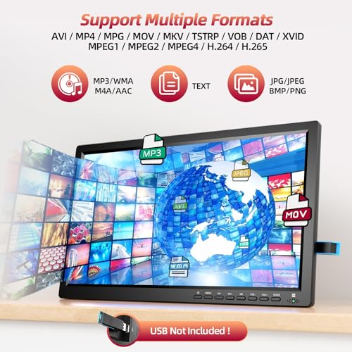 Desobry Portable TV 15.6 inch 1080P Rechargeable Battery TV with DVB-T2 Tuner, Support USB HDMI AV input, 12v tv for campervan/caravan/camping/motorhomes