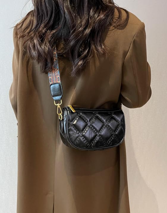 Diva Dale Quilted Crossbody Bag for Women, Adjustable Strap, Zipper Closure (Black)