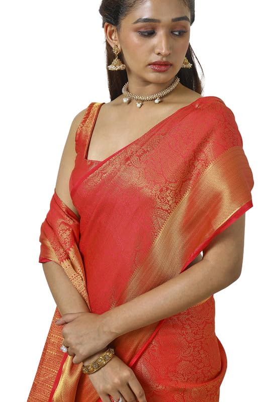 Soch Womens Orange Tussar Zari Woven Saree