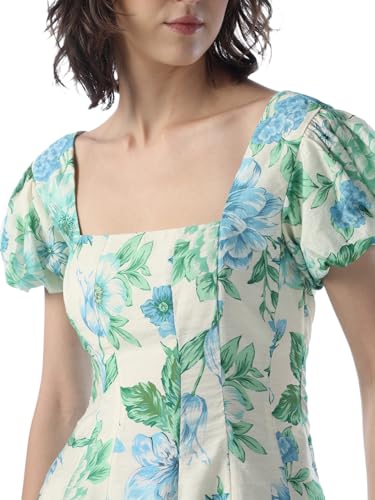 ONLY Women Floral Print Fit and Flare Green Dress