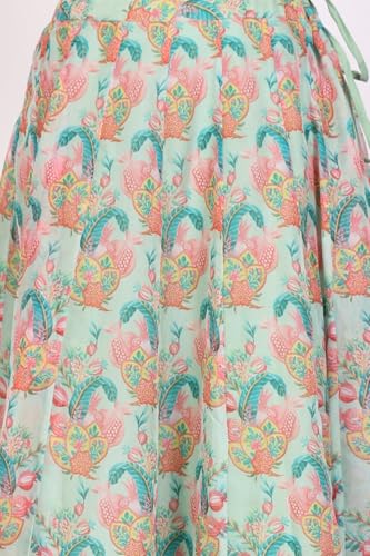 Wishful Women's Sea Green Embroidered Blouse with Printed Flared Skirt and Embroidered Jacket Set - (SP13601-225005-XL)
