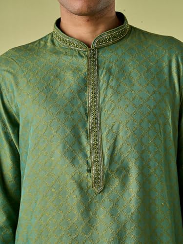DIWAS BY MANYAVAR Men's Viscose Blend Self Design & Embroidered Kurta Set (Light Mid Green,XL)