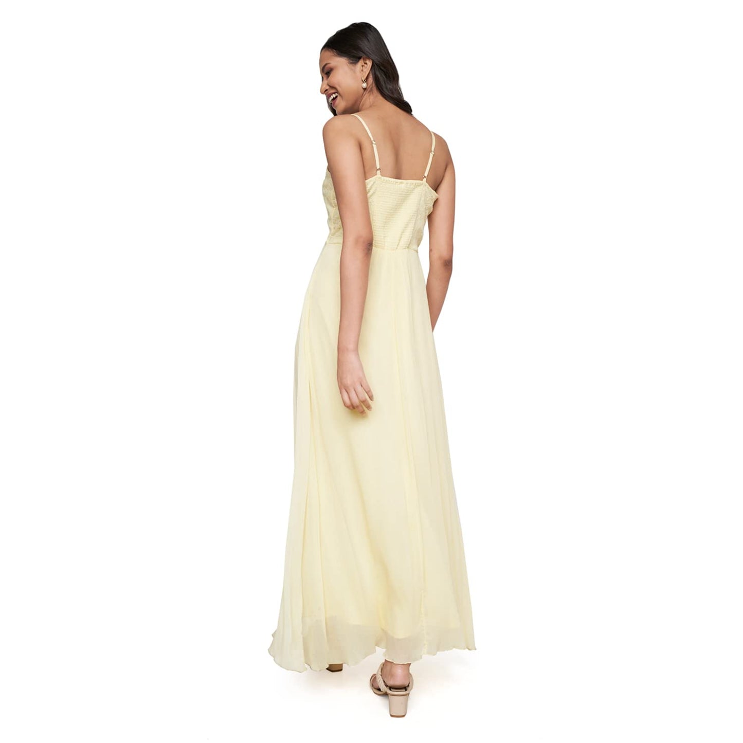 AND Women's Viscose Fit Flare Long Length Gown (EE23AB010MXCHB_Yellow_14)