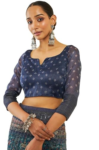 Soch Womens Teal Organza Pochampally Saree With Sequins
