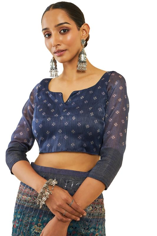 Soch Womens Teal Organza Pochampally Saree With Sequins