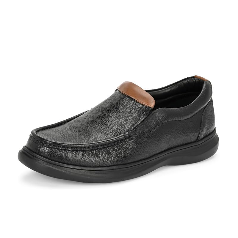 HITZ Men's Black Leather Slip On Shoes