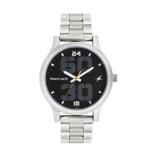 Fastrack Black Dial Silver Band Analog Stainless Steel Watch For Men -NR38051SM07