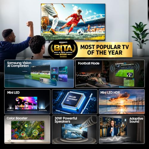 Samsung 55 inch (138cm) Mini LED 4K Vision AI 2026 Smart TV | 30W Speakers | 4K Upscaling | Mini-LED HDR | 150+ Channels | 7 Years OS Upgrade | UA55M2EHAULXL