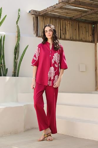 JISORA Women's Cotton Co-ord Set 15CS3296-M Pink M