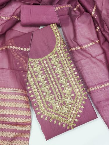 Leeli Peeri Designer Women's Vichitra Silk Embroidery Work Unstitched Salwar Suit Dress Material