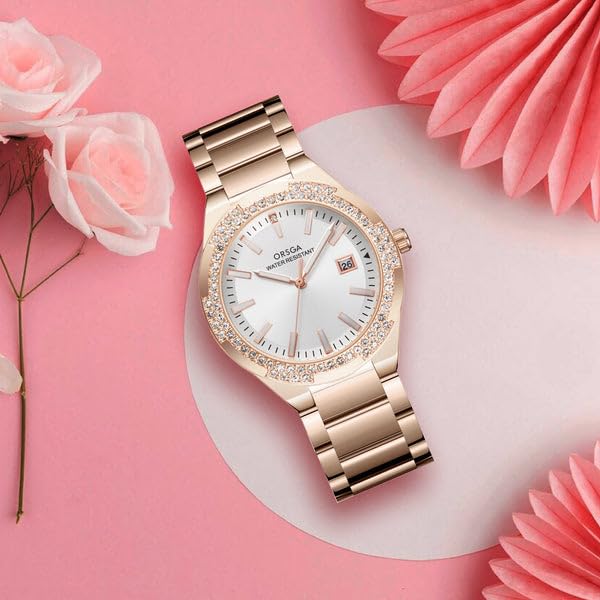 ORSGA Virtue Watches for Women Elegant Analogue Ladies Watches White Dial and Golden Stainless Steel Strap Diamond Wrist Watch Luminous Waterproof Minimalist Quartz Female Watches, Womens Gifts