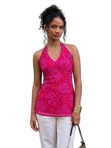 Nishorama Rang Bandhani Halter Neck Corset Kurti,XXL Pink