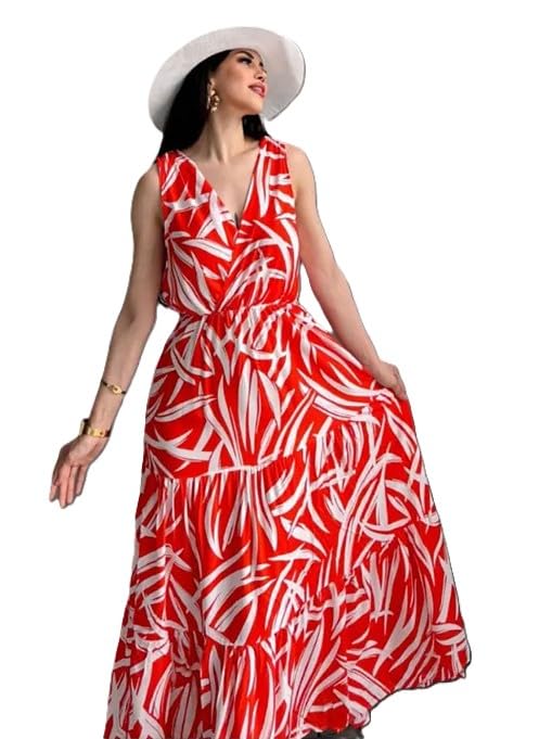 Perabin Rayon Dress for Woman Stylish Party Women Dresses Long Maxi Frock Latest One Piece Design Frocks Wedding Girls A-Line Midi Casual Tops A Line Office Birthday (Zibra-Orange-2XL)