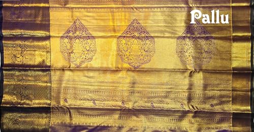 VFCollections Women's Traditional Handloom Kanchipuram Silk Pure Pattu Sarees – Butterfly Butta & Flowers Border | Rich Zari Woven Design | Bridal Saree | Unstitched Blouse (VFC696-3)