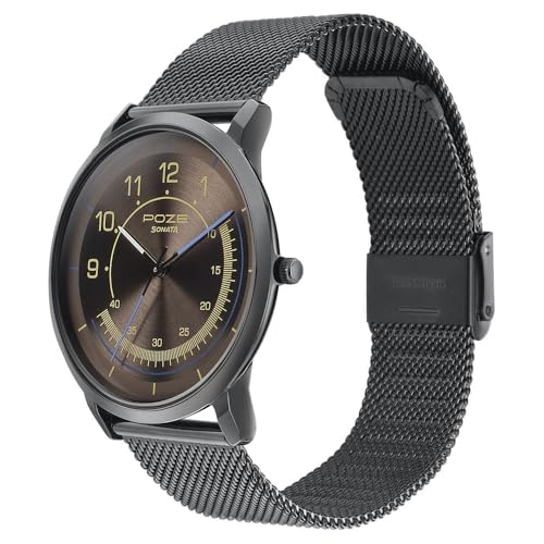 Sonata Poze Quartz Analog Grey dial Metal Strap Watch for Men-SP70006QM03