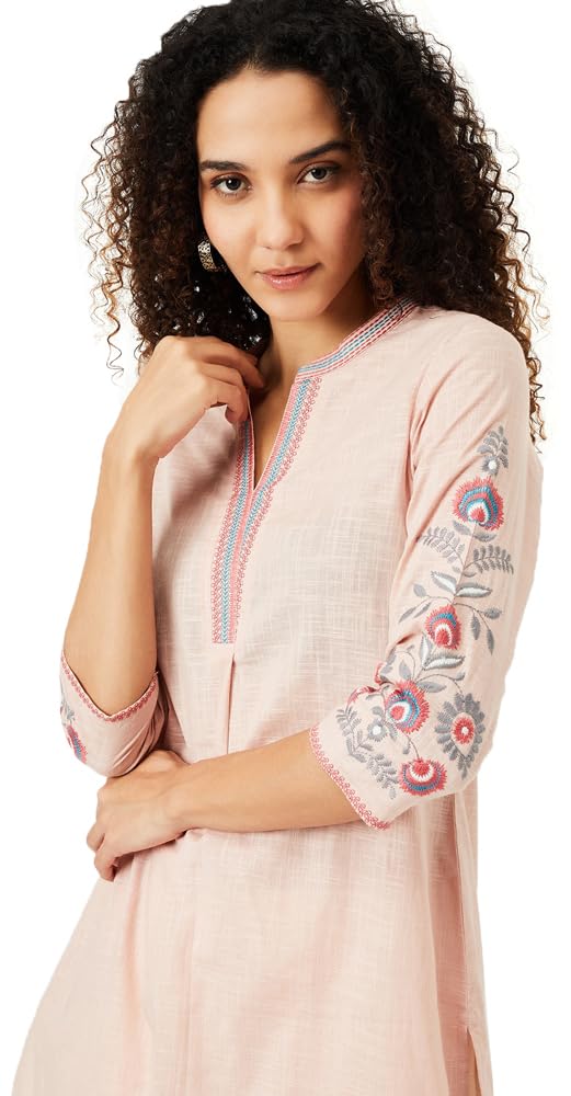 Max Women Cotton Blend Regular Fit Regular Kurta (NAWWSP25ZU_Peach Large)