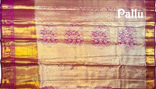 VFCollections Women's Traditional Handloom Kanchipuram Silk Pure Pattu Sarees – Peacocks Border | Rich Zari Woven Design | Bridal Saree | Unstitched Blouse