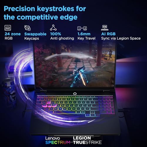 Lenovo Legion Pro 5 2025, Intel Core Ultra 7 255HX, RTX 5060-8GB, 32GB RAM, 1TB SSD, WQXGA OLED, 16"/40.6cm, 165Hz, Windows 11, Office 2024+AI Now, Black, 2.4Kg, 83F3007CIN, AI Powered Gaming Laptop