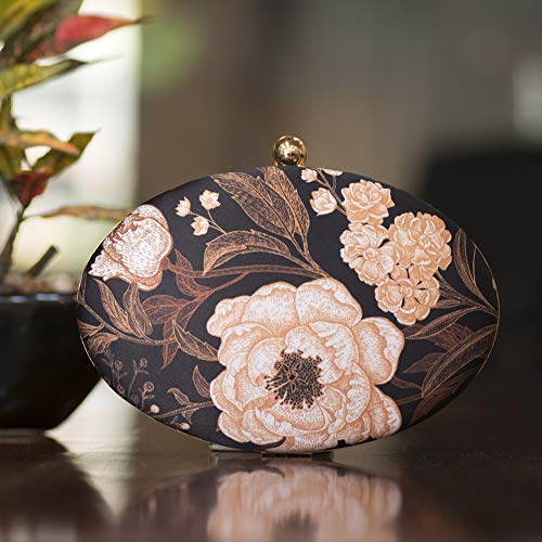 Artklim Black Floral Print Box Clutch