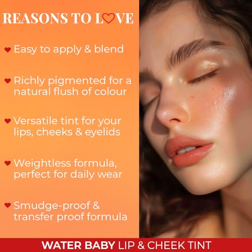 Just Herbs Water Baby Smudge & Transfer Proof | 12hrs Stay | Richly Pigmented Infused with Aloe Vera Multipurpose Water Tint for Lips, Cheeks and Eyelids for Women 6.5ml (Orange You Cute)