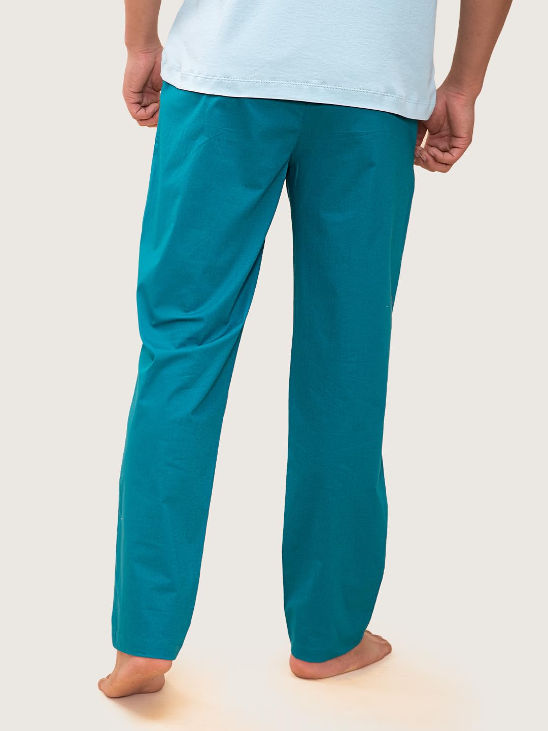 DaMENSCH The Stretch Men's Woven Cotton Tapered Fit Pyjama Pants- Trust on Teal- Large