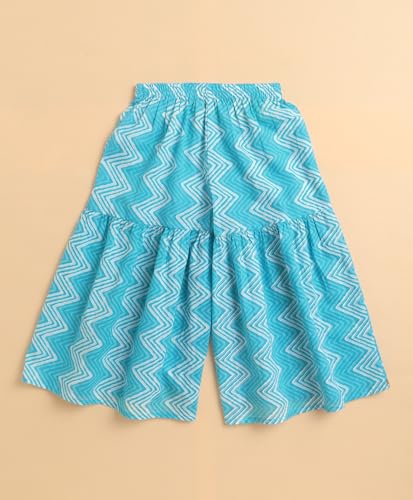 The Magic Wand Cambric Cotton All-over Printed Kurta Sharara Set with Dupatta for Kids Girls, Sleeveless Ethnic Traditional Stylish Kids Kurta for Festivals & Special Occasions, Blue, 9-10 Year