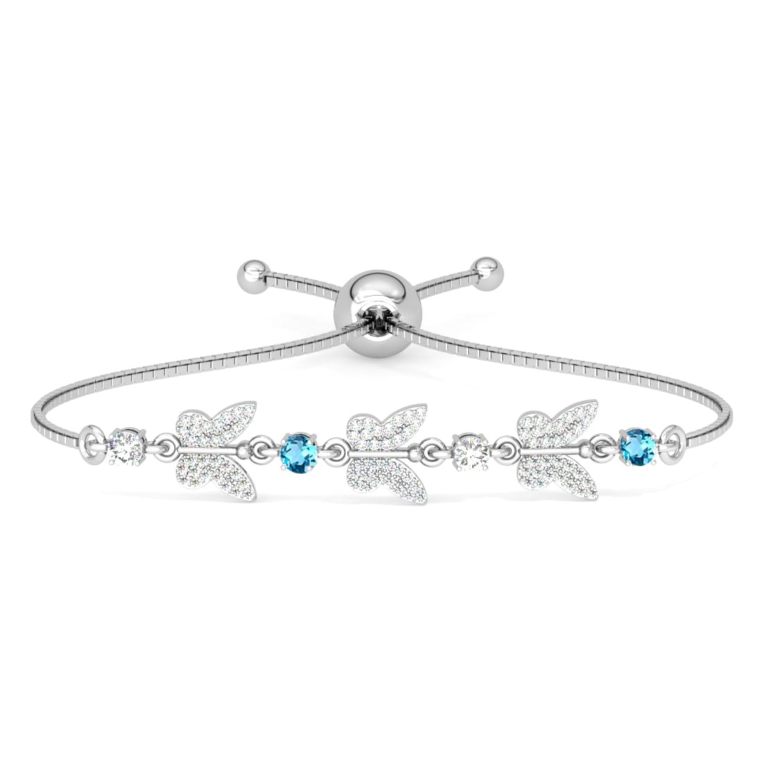 Clara 925 Pure Silver Blue Butterfly Hand Bracelet, Adjustable, Anti Tarnish, Swiss Zirconia Gift for Women and Girls